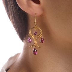 Ametist Taşlı Mat Altın Küpe