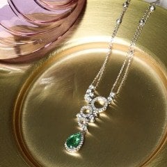Pırlanta Taşlı Emerald Kolye