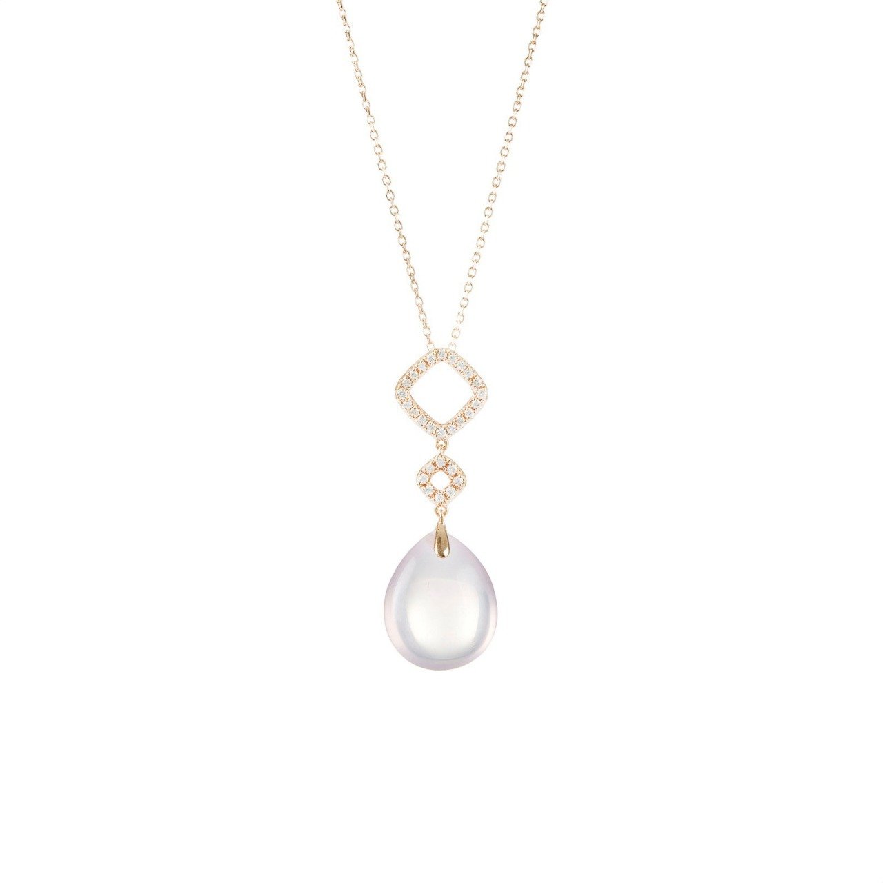 Pırlanta Taşlı Pink Quartz Kolye