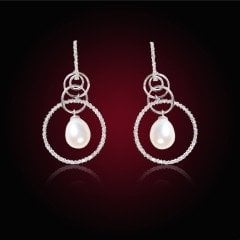 Pırlanta Taşlı İncili Küpe