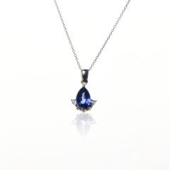 Pırlanta Taşlı 14 Ayar Altın Safir Kolye