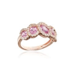 Pırlanta Taşlı 14 Ayar Pink Topaz Altın Yüzük