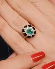 Pırlanta Taşlı 14 Ayar Altın Emerald Taşlı Yüzük