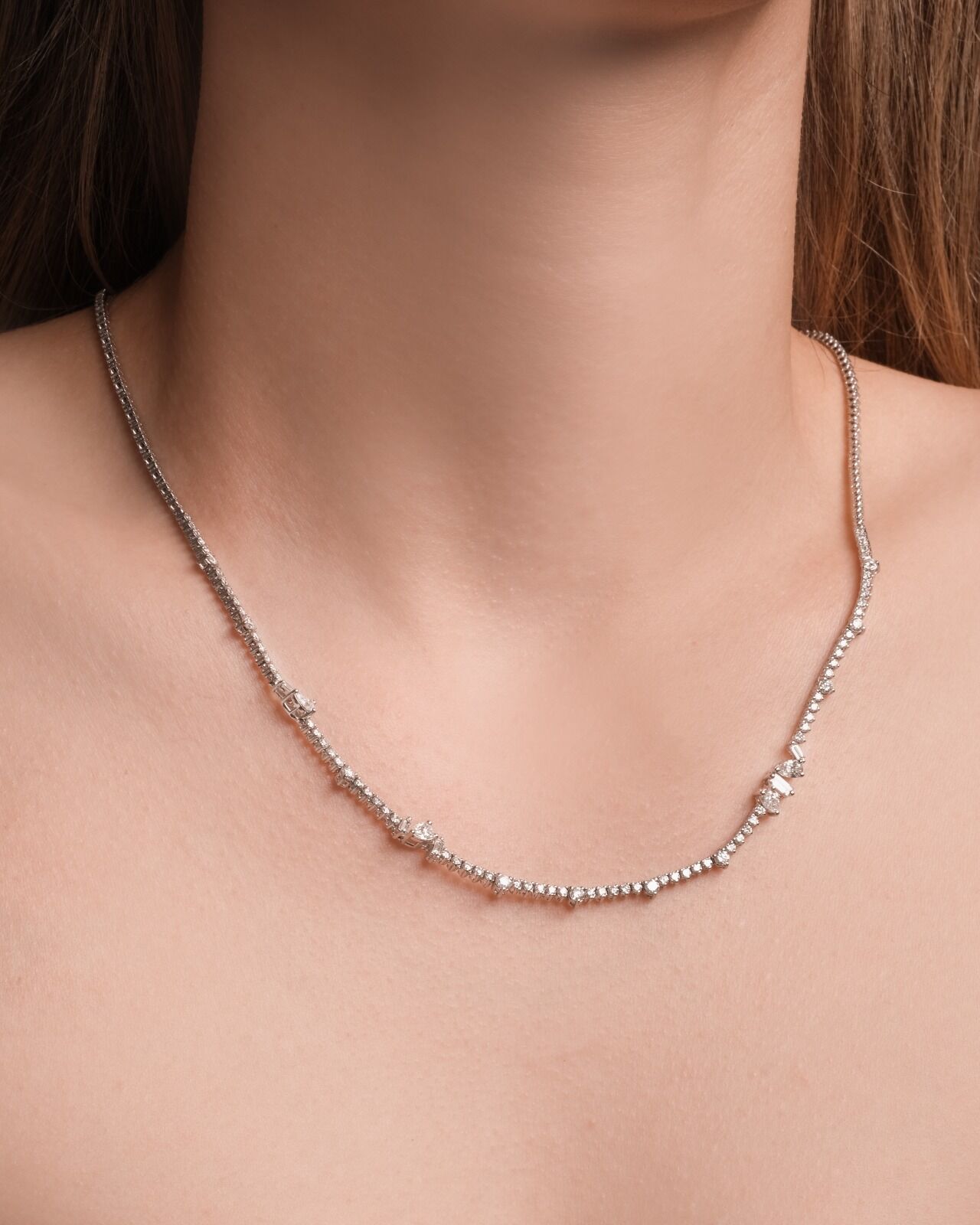 14 Ayar Altın Pırlanta Taşlı Altın Gerdanlık