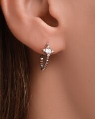 Pırlanta Taşlı 14 Ayar Altın Küpe