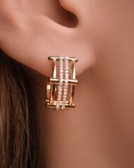 Pırlanta Taşlı 14 Ayar Altın Küpe